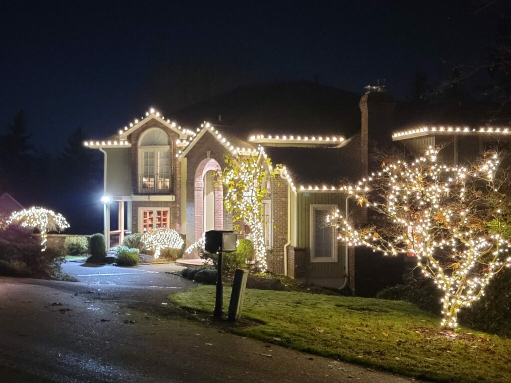 Large home with professional Christmas light installation