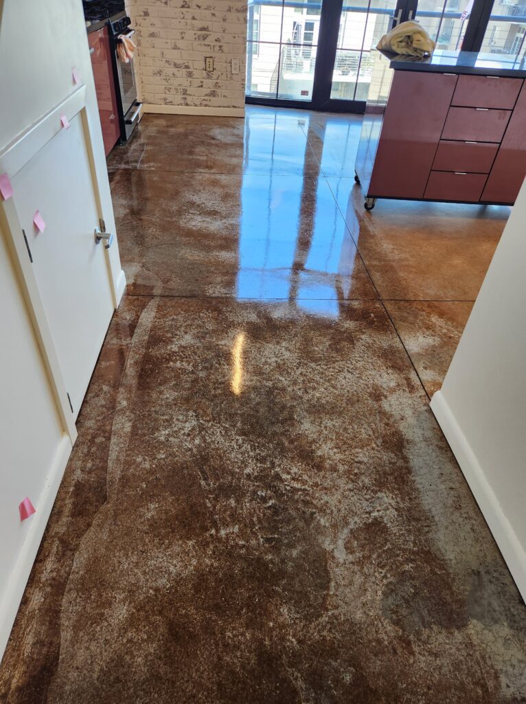 Polished concrete floors in a hallway